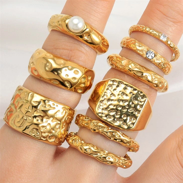 Stainless Steel Hammered Ring Band