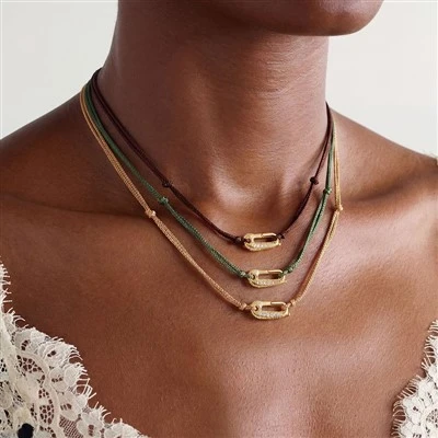 Iced Out Pin gevlochten touw ketting