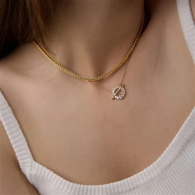 Ronde Bar Design Teardrop CZ hanger ketting