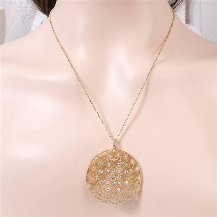 Zircon Filigree Disc Necklace